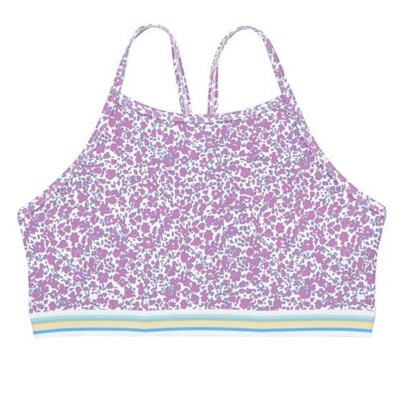 Zella Girl High Neck Floral Sporty Stripe Bikini Top Rainbow Pop 16 NEW - Picture 1 of 8